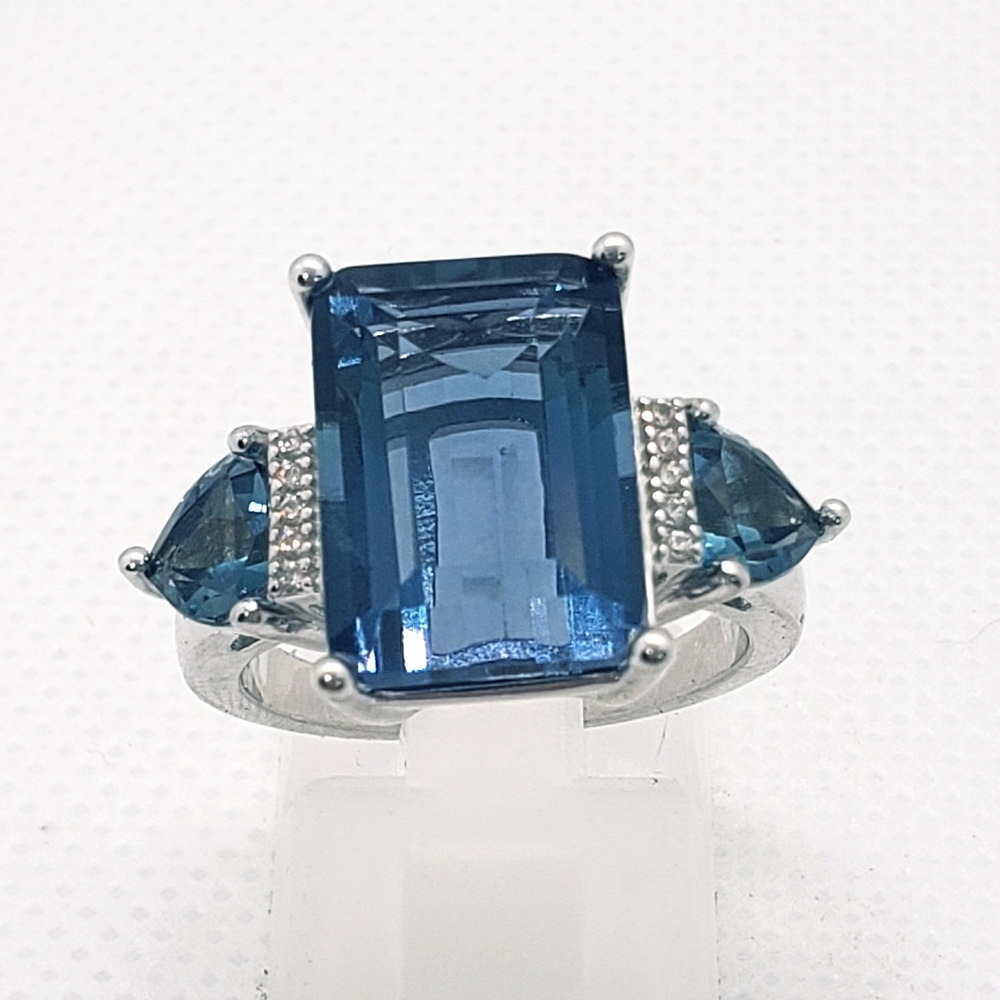Rare Dean Teal Fluorite  and Multi Gemstone Ring in Rhodium Over Sterling Silver